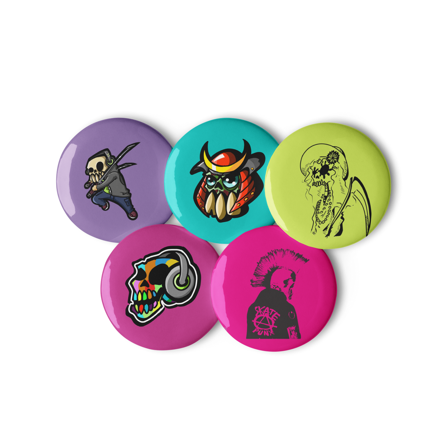 Skull Designs Set of pin buttons